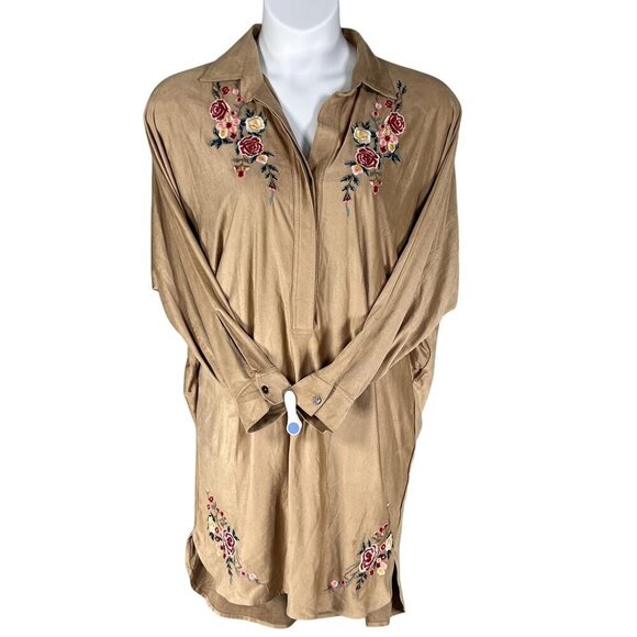 Umgee Women L Embroidered Tunic Vegan Suede Dress Western Cowgirl Lagenlook Boho - Picture 5 of 16